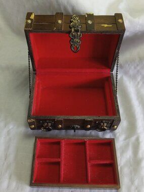 Vintage revamped Gargoyle Hardware Studded Wooden Hinge Lidded Treasure Chest